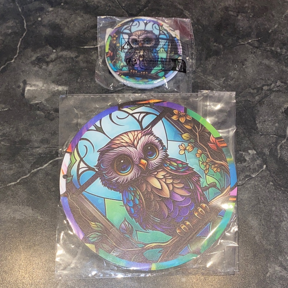 Owl 🦉 Window Hanger And Matching Car Cup Holder Coaster Inserts